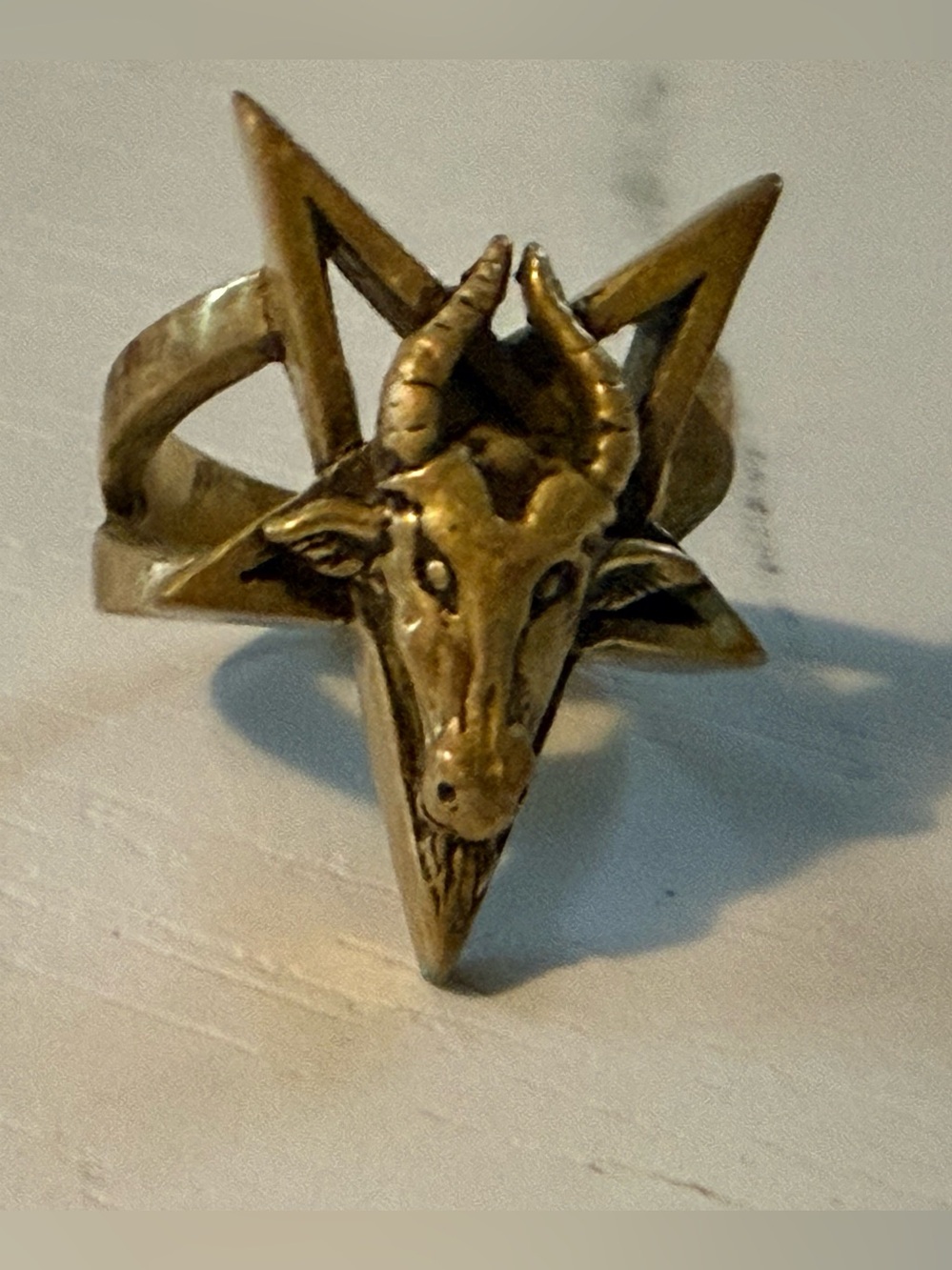 Brass Baphomet Goat Head Pentagram Ring - Picture 8 of 10